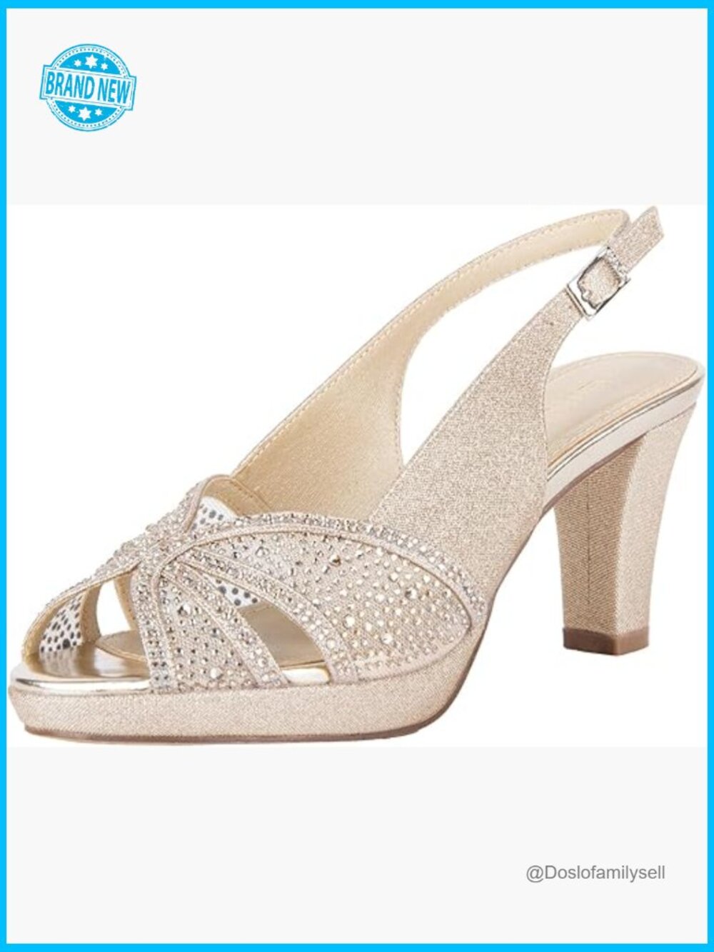 Sequined Rhinestone Heeled Sandals Slingback Platform Chunky Heel Prom Wedding